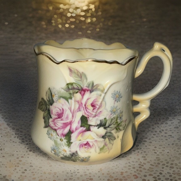 Other - VTG Brandenburg Germany Floral Shaving Mug Pink Roses Scalloped Rim